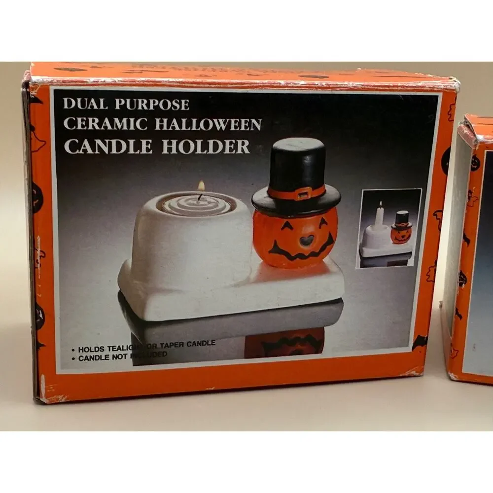 🎃 Vintage Halloween Candle Holder Lot Pumpkin Scarecrow NOS Kmart